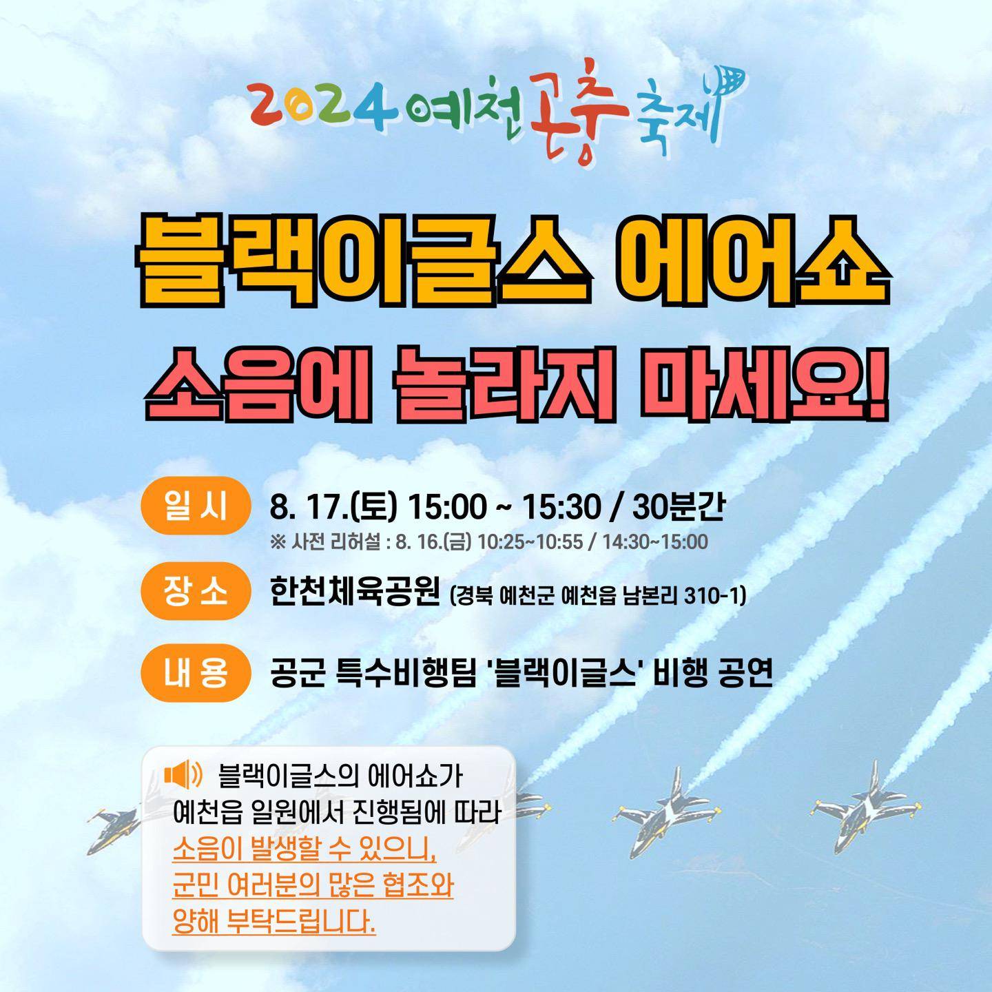 2024 예천곤충축제 블랙이글스 공연 안내 포스터